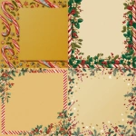 **light gold-color background , color blocked, wrap-around candy cane border with imagery of stars and Holly, bold with solid colors** - <@1074888048279552010> (fast)