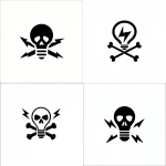 **a simple illustration logo of a skull and cross bones where the skull is a lightbulb and the crossbones are thin symmetrical lightning bolt symbols --v 7.0** - Variations (Strong) by <@340952336275079170> (fast)
