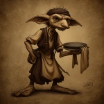 **young poor male goblin host is lean and has a dirty dishcloth, fantasy, dragonbane, portrait, --sref <https://s.mj.run/R2OFUAXBf5k>** - Image #4 <@321697901023723522>