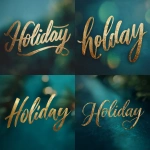 **The image features the word "Holiday" in a cursive, gold-colored font, prominently displayed against a blurred, dark teal background. The word is positioned centrally, taking up a significant portion of the frame. The gold lettering appears to have a textured or metallic effect, with subtle variations in tone that suggest a brushed or gilded finish. The background is a gradient of dark teal and hints of lighter teal and possibly hints of green, creating a blurred effect that adds depth and a sense of softness. The composition is simple yet impactful, with the word "Holiday" being the clear focal point due to its color, size, and central placement. The overall aesthetic is festive and celebratory.** - <@817880507983069194> (fast)