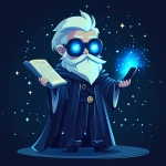 **Futuristic legal wizard mascot, glowing blue eyes, wearing a judge robe mixed with a wizard cloak, holding a digital scroll and a smartphone, cartoonish but clean, high-tech magical vibe, flat design - vector art --s 250** - Image #1 <@844314166369583134>