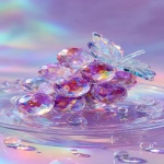 **a highly detailed crystal grapes art piece, shaped like a cluster of grapes made entirely of translucent gemstone, iridescent rainbow reflections, sparkling diamond-like textures, placed on a clear glass plate, surrounded by crystal droplets, soft pastel lighting, dreamy glossy aesthetic, hyper realistic photography, fantasy luxury concept --ar 9:16** - Image #3 <@1240240057374478349>