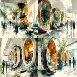 **<https://s.mj.run/Nlu3ItpiLmk> <https://s.mj.run/5Zwnb5PDQNM> an illustration using black pen and watercolour, loose sketchy watercolor and black pen illustration of a futuristic healthcare waiting room where people are scanned and then led by robots that are human like to individual weelnes pods, the style is country farmhouse with a fireplace meets zaha hadid organic futuristic architecture highly detailed, hihgly imaginative and unique --ar 16:9 --v 6.1 --s 250** - <@999895176619237436> (fast)