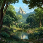 **a background image that looks like it came from the movie Shrek. no characters. make it bright and whimsical. put a shrek princess style castle in the back. --v 7.0** - Upscaled by <@1264975901624631358> (fast)
