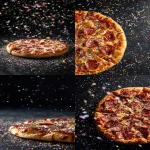 **food photography of pizza on a black table, confetti on the table not on the pizza, picture from front, high detail, leave negative space on top for text, 8k --ar 2:3 --v 7.0** - <@726586921525968916> (relaxed)