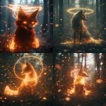 **A mythical fox made of fire, a halo of electricity floating above head, fireflies flying around background, inside of a mystical misty forest, embers in foreground, cinematic, bokeh effect, abstract, foxfire, 3d, uhd, octane render --ar 3:4 --v 6.1** - <@812948421366644747> (fast, stealth)