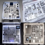 **exploded view of an interstellar welding experience kit laid out in a cleanroom-grade modular case, containing TIG welding torch with articulated gimbal mount, tungsten electrodes in vacuum-sealed pods, brushed stainless steel test panels, compact argon gas recycler with carbon capture ring, digital weld control interface with haptic feedback knobs, auto-darkening visor with atmospheric readouts, pressure-regulated gloves and insulation sleeves, microgravity alignment clamps, magnetic grounding matrix, illuminated setup under sterile white lighting, Martian red dust visible on outer shell, environment reads as pressurized mobile fab station, cinematic ultra-detail, technical product photography style --ar 3:2 --q 2 --s 50 --p z4f83u2 --v 7.0 --raw** - <@997245562065789039> (relaxed)