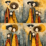 **whimsical photorealistic illustration of a fathers d mother with their girl and boy, father has black hair and a moustache, he’s wearing glasses, mother has curly blonde hair and she’s wearing glasses girl has dark brown hair and she’s wearing glasses, son has brown hair and is a little older and taller than the young girl --v 7.0 --p b3kgthr --s 750** - Variations (Strong) by <@520759084903956481> (fast)