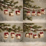 **oil painting, toilet paper rolls hanging from evergreen branches with red and green bows, snow falling in the background, vintage style, rustic farmhouse aesthetic, christmas-themed, soft lighting, neutral tones of beige, cream, and brown. --ar 67:89** - Variations (Strong) by <@755829658108297216> (fast)