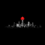 **red dot showing up as the moon on a black and white new york skyline** - Image #2 <@1137240197814288404>