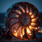 **some dancers dancing arround a giant burning Ammonite Amanita bowl --sref <https://s.mj.run/RgZs4NKlSts> --v 7.0 --raw** - Image #3 <@1071135204846096475>