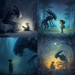 **Xenomorph as a children's book illustration --ar 4:5 --v 7.0** - <@1071437900610293863> (fast)