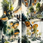 **<https://s.mj.run/Nlu3ItpiLmk> <https://s.mj.run/5Zwnb5PDQNM> an illustration using black pen and watercolour, loose sketchy watercolor and black pen illustration of a futuristic healthcare waiting room a multi storey vertical farm on one side human looking robots populate the space which is filled with trees, the noerthern lights are present at the high ceiling to individual wellness pods, zaha hadid organic futuristic architecture highly detailed, unique --ar 16:9 --v 6.1 --s 250** - <@999895176619237436> (fast)
-# Create, explore, and organize on [midjourney.com](<https://midjourney.com/imagine?from_discord=1>)