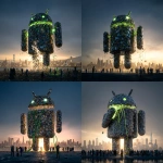 **<https://s.mj.run/rWcFtaYzAZ8> The Android Robot made of mobile phones is collapsing, there are gaps in the robot and it is crumbling away, people looking up at it, green malware bugs trying to get inside it, cityscape, photorealistic, magic hour, dramatic lighting** - <@1048326817838280714> (fast, stealth)
-# Create, explore, and organize on [midjourney.com](<https://midjourney.com/imagine?from_discord=1>)