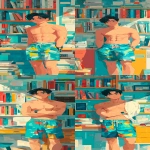 **A bold and colorful illustrated book cover featuring a cute handsome stylish Asian American teen boy standing at a classroom desk, He has short black hair, swim shorts. with a vibe that’s both cool and studious. The background shows bookshelves. The overall style should be fun, creative, and modern appealing to teenagers, with youthful energy and bright, vibrant colors. --ar 11:27** - Variations (Strong) by <@409716268476923920> (fast)
-# Create, explore, and organize on [midjourney.com](<https://midjourney.com/imagine?from_discord=1>)