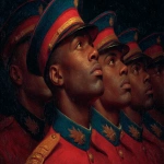 **Ernie Barnes art at Christmas, buffalo soliders 8k, --chaos 99 --ar 8:5 --exp 50 --stylize 750 --v 7.0** - Image #1 <@843177938186797076>