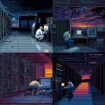 **in 16-bit pixels, similar to Sonic the Hedgehog 2, a data center room at night where a mysterious individual is overlooking a computer as he waits for the download the progress bar to complete. He is holding a phone in his hand while he attempts to plug in another USB drive into the server** - <@494952445336616960> (fast)
-# Create, explore, and organize on [midjourney.com](<https://midjourney.com/imagine?from_discord=1>)