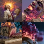 **<https://s.mj.run/G5UBoZ2ymAI> <https://s.mj.run/mu-QvwTpcWU> flaming yawn, person made of filet mignon steak, yawning with flames, surreal, fiery aura, dynamic colors, dreamlike atmosphere, meat texture, lavender sauce --chaos 60 --ar 1:1 --stylize 750 --v 7.0** - <@246480551605698561> (relaxed)