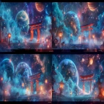 **A sacred Shinto shrine designed as "EmiEmi Shrine", standing on a cosmic path of starlight, with a grand red torii gate glowing before Earth in the background. Around the Earth, other majestic planets like Saturn with glowing rings and Jupiter with colorful storms float in the cosmos, enhancing the divine scale. Visitors feel as if they are arriving for an online shrine worship. The shrine radiates divine golden light, mystical energy flows, ethereal mist drifts around, with sacred lanterns and floating words of light (kotodama). A harmonious blend of Japanese tradition and cosmic fantasy, cinematic, ultra-detailed, photorealistic yet dreamlike, barnacle --ar 16:9 --v 6.0** - Variations (Subtle) by <@1027927772519211120> (relaxed)