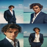 **A 45-degree angled view of an exceptionally handsome young CEO in his early 20s, standing at a luxurious outdoor café in the Maldives. His flawless, sun-kissed skin, sharp jawline, and high cheekbones create a perfectly balanced, photogenic face. His deep brown eyes are large, expressive, and slightly dreamy, paired with a subtle, confident smile that radiates charisma. His straight nose, well-defined lips, and elegant masculine features exude sophistication. His dark brown hair is naturally wavy and perfectly styled. He is wearing a perfectly tailored slim-fit navy suit with a crisp white shirt, open collar, and polished brown leather shoes, looking effortlessly stylish. The turquoise ocean and clear, sunny sky provide a serene, expansive background, with soft sunlight accentuating his handsome, youthful, and captivating aura. --ar 2:3 --q 2 --raw --v 7.0** - <@1359023626493366362> (fast)
-# Create, explore, and organize on [midjourney.com](<https://midjourney.com/imagine?from_discord=1>)