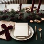 **<https://s.mj.run/szdxcsB2cP8> A white mockup invitation card. Elegant festive flatlay photo, holiday aesthetic. Red, deep green, beige color palette. Elegant Christmas --ar 3:4 --v 7.0** - Image #4 <@1038768977310121984>