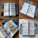 **A highly organized and detailed paper planner with different colored marker highlights for each task block. The page looks like a blueprint for a productive day, shot from a top-down view. --ar 16:9** - <@1331803127602614274> (71%) (fast)