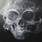 **ultra realistic sugar skull, black and grey, black background, smoke coming out of the sugar skulls eyes** - Image #3 <@1239360474777256017>
