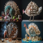 **a turkey made of Vijayanagara architecture on my dinner table, shocked incredulous stares from my family, stunning, vintage, surreal --chaos 35 --ar 3:2 --personalize c77lmw2 --stylize 350 --v 6.1** - Remix (Strong) by <@246480551605698561> (relaxed)
-# Create, explore, and organize on [midjourney.com](<https://midjourney.com/imagine?from_discord=1>)