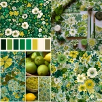 **create a liberty of London beat print as a granny floral in shades of green greens, ivories chocolates, and citron yellow** - <@1183438824559345674> (fast)