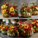 **dendrokinetic pumpkin floral arrangements for the wedding ceremony decor. the flowers include red and yellow blossoms, green leaves, berries, moss, and vines. they are arranged in small pumpkins or large gourds as decorative table centerpieces. real photo** - <@1332980035736440915> (fast)
-# Create, explore, and organize on [midjourney.com](<https://midjourney.com/imagine?from_discord=1>)