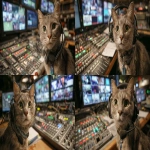 **a cat wearing a clearcom headset and sitting in front of a video switcher, photograph, --ar 16:9** - Variations (Strong) by <@960702118686244966> (fast)
