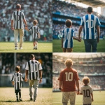 **father and son at the football stadium, holding hands, the father is wearing tennis pants, both wearing striped team shirts with the number ten on the back, full body, fans behind, showing the lawn, sunny day, natural light** - <@450124934837043201> (fast)
-# Create, explore, and organize on [midjourney.com](<https://midjourney.com/imagine?from_discord=1>)