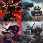 **a composite logo of a stylised British Challenger 2 tank in the background and a soldier wearing a virtual reality headset in the forground --v 6.0** - <@356166281038397441> (fast)