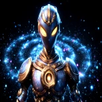 **futuristic watcher sentinel in weathered bronze armor, glowing yellow eyes beneath a sleek helm, observing a holographic almagest spiral galaxy grid, dramatic cinematic lighting, Unreal Engine-style, ultra HD 8K --ar 3:2 --exp 25 --p l8ux4yj j5vl1fh --v 7.0** - Image #1 <@106534493057220608>