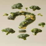 **a photograph of question mark completely covered in fresh green broccoli florets, floating in mid-air, tiny broccoli buds suspended around, soft diffused lighting, clean minimalist style, beige background --ar 9:16 --s 50 --v 6.1** - Image #4 <@1199200245985316874>