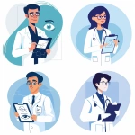 **Minimal flat vector illustration in EyeLife style, showing an optometrist doctor in glasses and lab coat, holding clipboard with eye diagram, calm deep blue palette (#B7D3F0, #6EA7D8, #003366), soft abstract blue circular background, no warm or skin tones, clean medical vector aesthetic, no texture or outlines, consistent with Customer illustration style --ar 1:1 --v 6.0 --raw** - <@775301860293738506> (fast)
-# Create, explore, and organize on [midjourney.com](<https://midjourney.com/imagine?from_discord=1>)