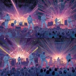 **award-winning concert poster in vibrant blacklist poster coloring, displaying a 4-piece rock band of astronauts jamming on a stage with an insane laser light show illuminating them and a frothing-at-the-mouth audience** - Variations (Strong) by <@539290812681551874> (fast)