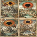 **woodcut tarot of versailles illustration of medieval castle with final black lunar eclipse with a fire halo, good and gentle dragon flying over, white border --ar 9:16 --p l2cb7pz --v 7.0 --sref <https://s.mj.run/fa1eH4YrEVI>** - <@1054482006731395092> (fast)