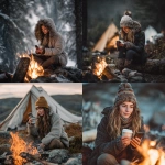 **woman sitting around a campire iphone quality photo natural ligjht leaning farwads in warm clothing holding a coffee cup** - <@1064696218443317378> (fast, stealth)