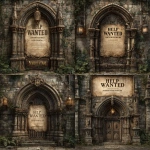 **medieval help wanted poster. "HELP WANTED" at the very top, and "ADVENTURERS REQUIRED" directly beneath that. Blank space in the center for private details. "PANDORAS HIDEAWAY" at the bottom. --s 750** - Variations (Strong) by <@337764771497508866> (turbo)
