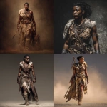 **a muscular black woman wearing animal skin walking in Ancient African** - <@1059498035081654292> (fast)