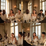 **Portrait of friends at a dinner table in a luxury apartment, French neoclassical style. They are between 39 and 45 years old, all wearing minimalist clothing in neutral tones, casually drinking wine. They are a diverse group: a dark-skinned Black woman wearing an elegant off-white dress with braided hair, an Asian man, and a white woman and man. The setting is a dining room with large windows, high ceilings, soft lighting, and a relaxed atmosphere.** - Variations (Strong) by <@1128428931243057244> (fast)
-# Create, explore, and organize on [midjourney.com](<https://midjourney.com/imagine?from_discord=1>)