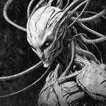 **black and white illustration / of a ripped alien man / infused with massive biomechanical tendrils / etched with intricate textures / heavy industrial aesthetics / dark futuristic fantasycore / atmospheric / eerie / foreboding / grainy / gritty / grungy / macabre / menacing / moody / mysterious / ominous / phantasmagorical / strange / uncanny** - Image #1 <@1080572898269466724>