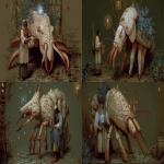 **<https://s.mj.run/D2Y5aygMzxA> <https://s.mj.run/vIN8e9y1Ivo> <https://s.mj.run/VmGoSAuD7wQ> <https://s.mj.run/qaySfmcY4O8> monstrous festive holiday crustacean, like a horse, muted colors --ar 16:9** - Remix (Strong) by <@1094639053565067284> (fast)