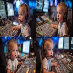 **a baby wearing a clearcom headset and sitting in front of a video switcher, photograph, --ar 16:9** - Variations (Strong) by <@960702118686244966> (fast)