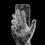 **iphone17, straight on, held by a semi-transparent robot hand made of coding lines --v 7.0** - Image #3 <@1048326817838280714>