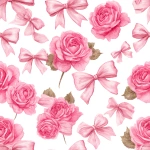 **seamless pattern, hand-painted pink watercolor roses and delicate blush pink satin bows, soft white background, vintage shabby chic, feminine and elegant, seamless repeat, no text --tile** - Image #2 <@437878260013989888>