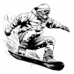 **black line art illustration, simple tattoo-style outline, dynamic snowboarder mid-jump, clean bold lines, minimal shading, white background, detailed winter clothes, expressive motion, wild boar head instead of the original head, large tusks, aggressive expression, smooth flowing linework, high contrast, stylized minimalistic design --v 6.0 --ar 1:1 --raw** - Image #4 <@1411409201405624532>