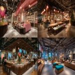 **A lululemon shop inside a department store, designed in the style of Taiwanese night-market food stalls, selling refined snacks such as candied fruit (tanghulu), bubble milk tea, and egg cakes. The center of the shop features an open seating area, while the surrounding perimeter consists of fixed, non-movable stall-style counters dedicated to different snacks. The overall atmosphere draws inspiration from the aesthetic of New York’s Chelsea Market. ultra-realistic, 8k, highly detailed. --ar 16:9** - <@1070200536252555314> (fast)