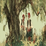 **illustration Two grandfathers in old Serbian village clothes are sitting under a tree and making rakia. --ar 3:1** - Image #2 <@1025896067646111824>